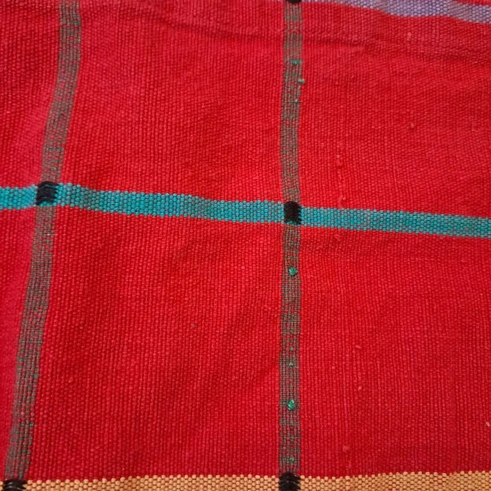 Vintage Dansk placemat set 8 red plaid windowpane rainbow cotton Ritva Puotila